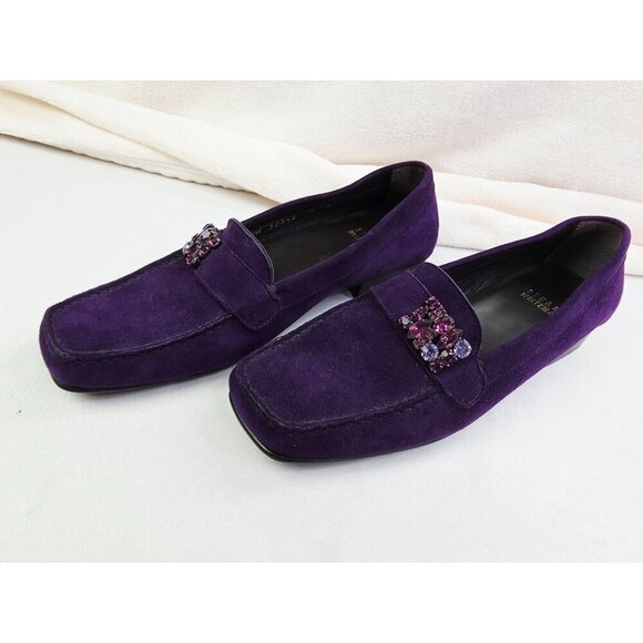 Stuart Weitzman Size 7M Women Purple Suede Leather Jeweled Slip On Loafers Spain - Picture 9 of 13